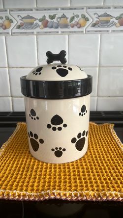 Ceramic Dog Treat Jar with Paw Print Design
