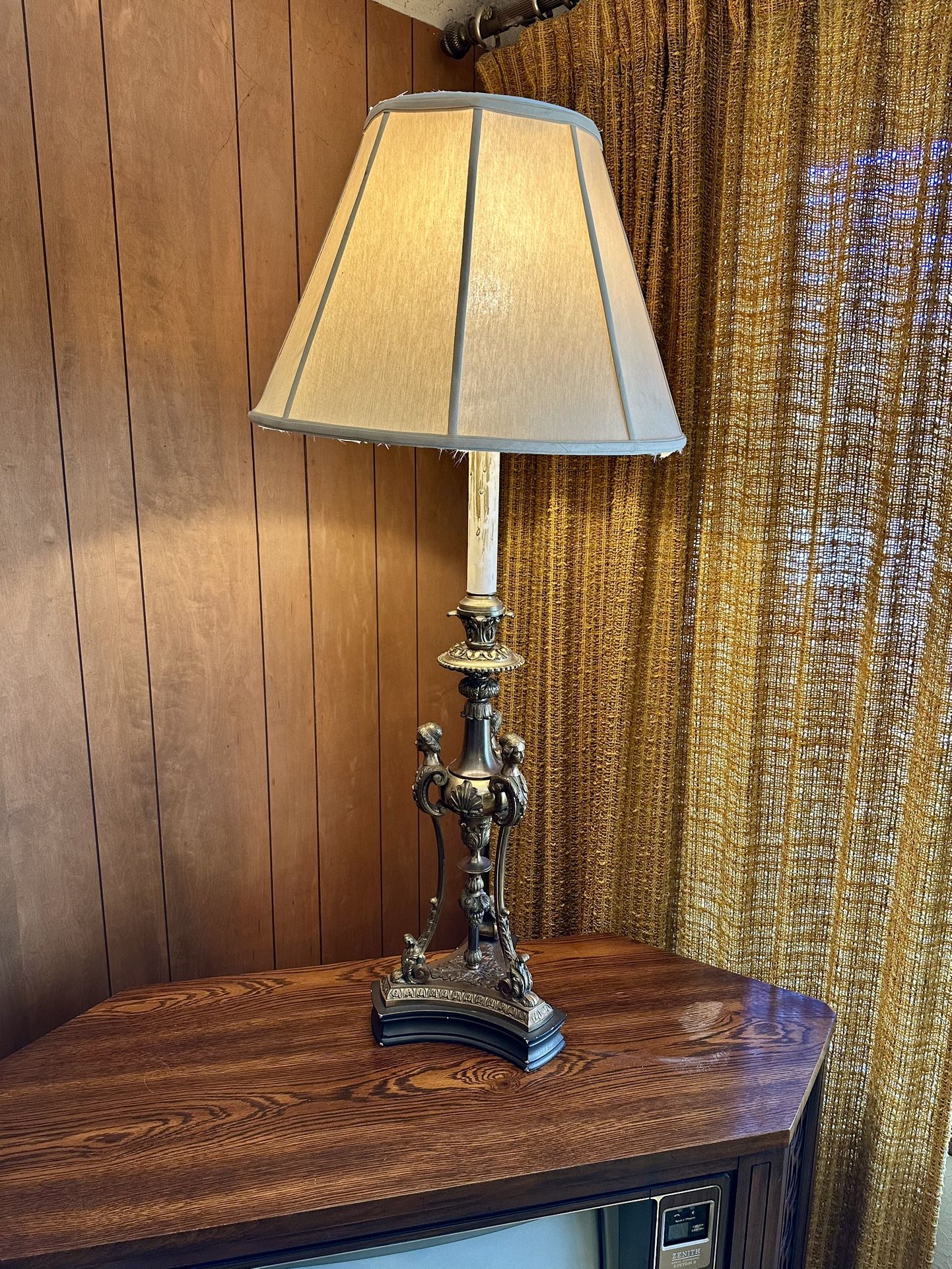 Antique French 19th Century Solid Bronze Candlestick Lamp - The Three Graces