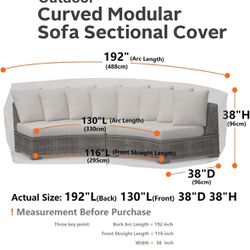 Curved Patio Furniture Cover for Outdoor Sectional Sofa, 190"(128") Reinforced Waterproof 600D Patio Sectional Couch Cover, Half Moon Lawn Outside Gar