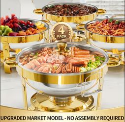 Full Golden Glass Lid Round Chafing Buffet Set