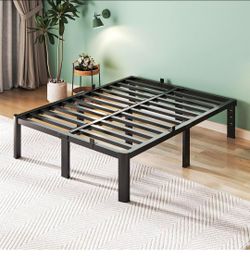 Queen Size 14" High Black Metal Platform Bed Frame