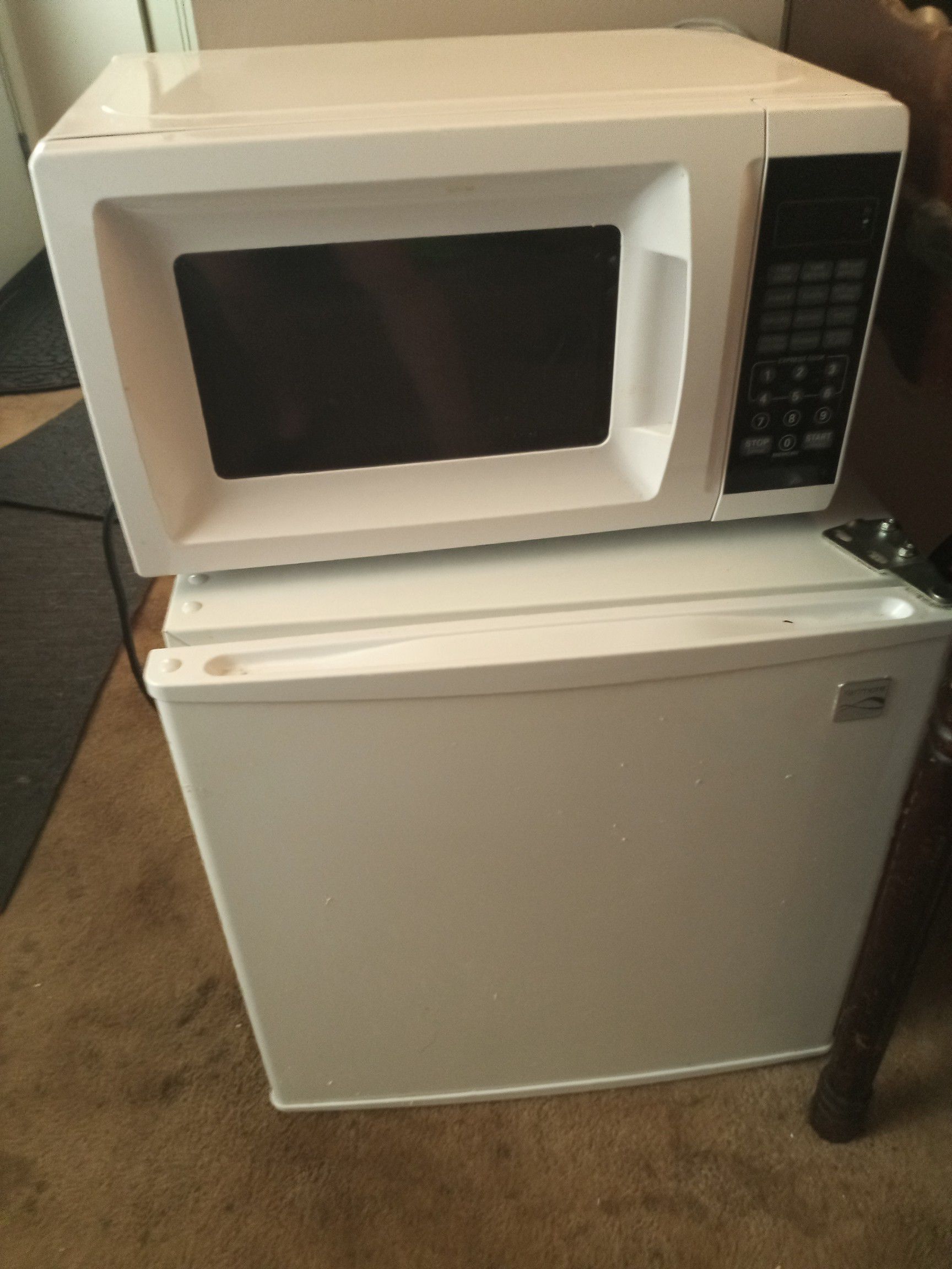 Microwave and mini-fridge with freezer