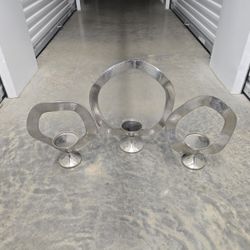 Set of 3 Modern Silver Metal Candle Holders