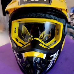 Typhoon Off Road Moto Helmet With Goggles Yellow (One Tiny Scuff) Youth Med