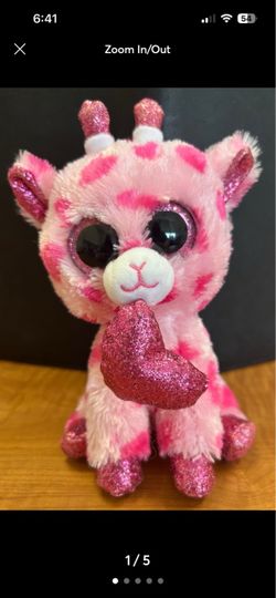 Ty Beanie Boo Pink Giraffe Plush with Glitter Heart