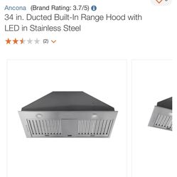 New Ancona 34” Ducted Built In Range Hood