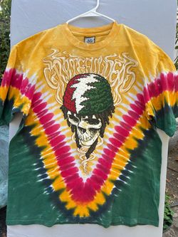 Vtg 2003 Grateful Dead Rasta Skull Tie-Dye XL Shirt Liquid Blue Single Stitch USA