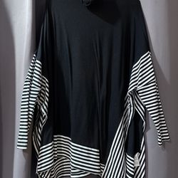 black and white striped Doe & Rae cowl neck dolman sleeve pullover sweater
