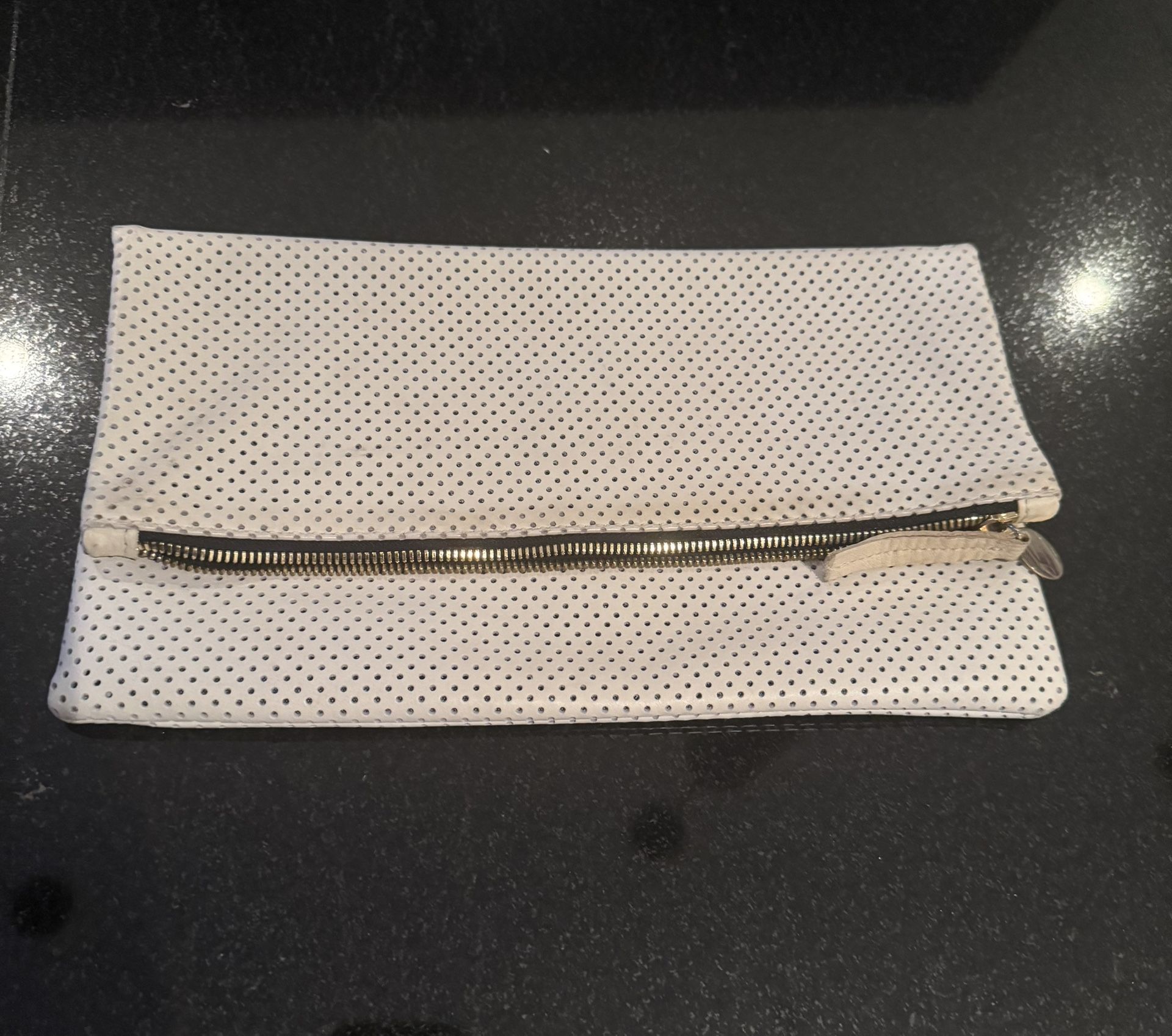 Clare V Vivier Foldover Zip Clutch, White Perforated Leather