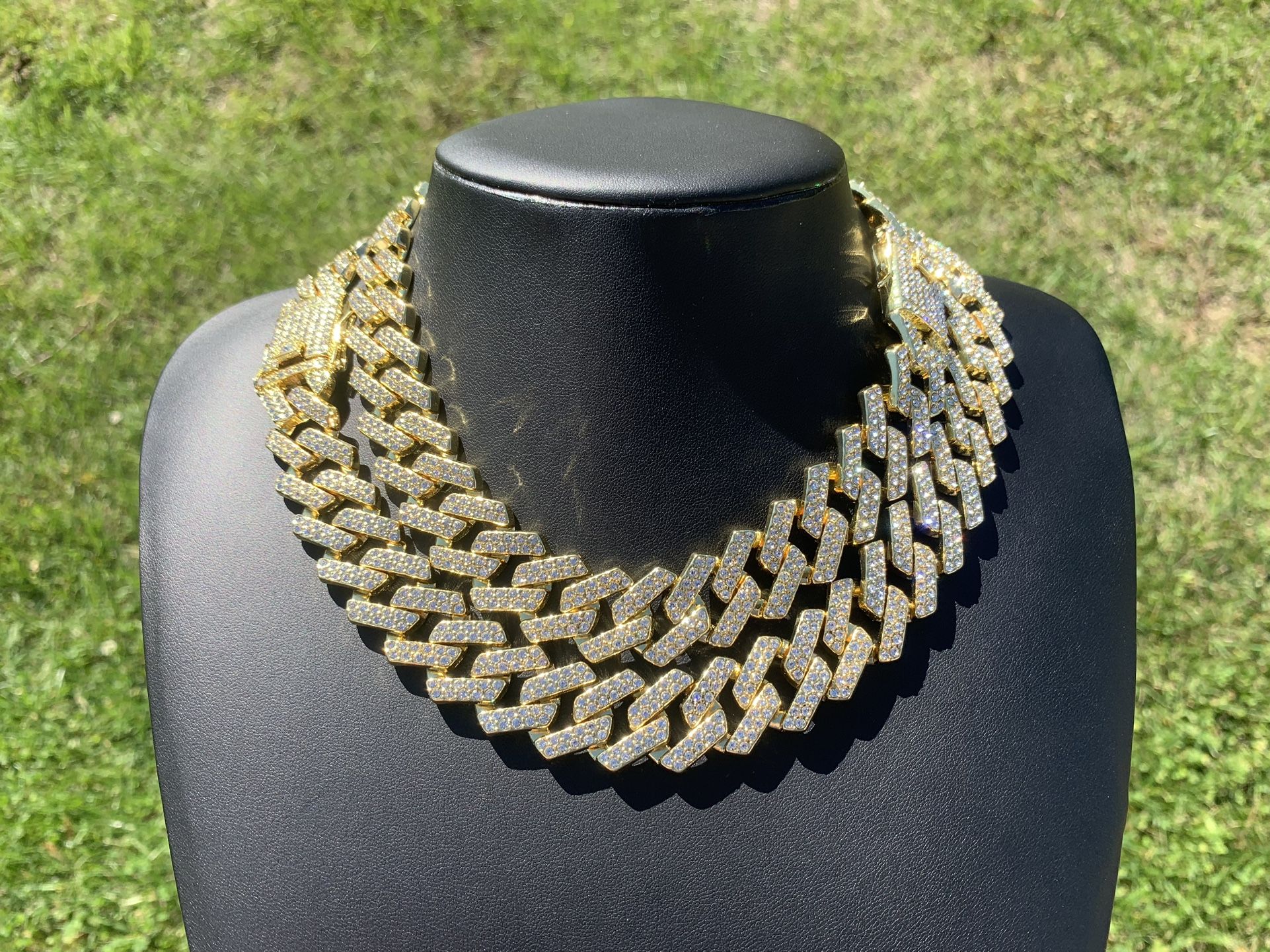 14k Gold Plated Cuban Prong Link Chain 20mm 18” 20” Iced out Premium Choker Necklace Box Clasp