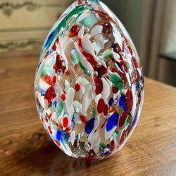 Vintage Confetti Egg Shaped Glass Paperweight