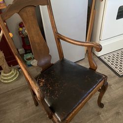 Wooden Antique Chair W/ Leather Seat