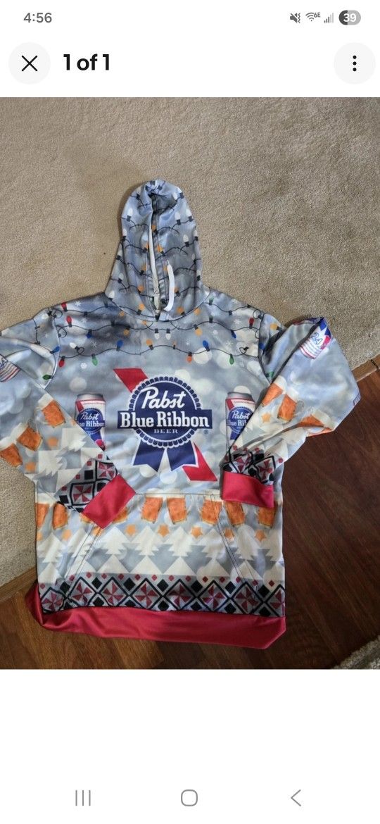 PABST BLUE RIBBON CHRISTMAS HOODIE NEW LARGE