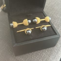 Tiffany “Acorn” 18k SOLID Gold Hematite Cufflinks/Shirt Buttons Set