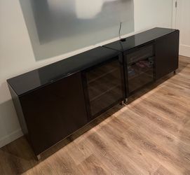 Black glass top TV stand 2 piece