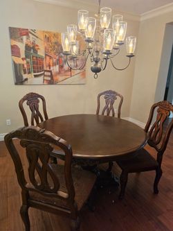 Ashley Solid Wood Round Dining Table Set - 5 Pc - 4 Chairs - 48"