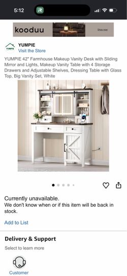 YUMPIE 42" Farmhouse Makeup Vanity Desk with Mirror