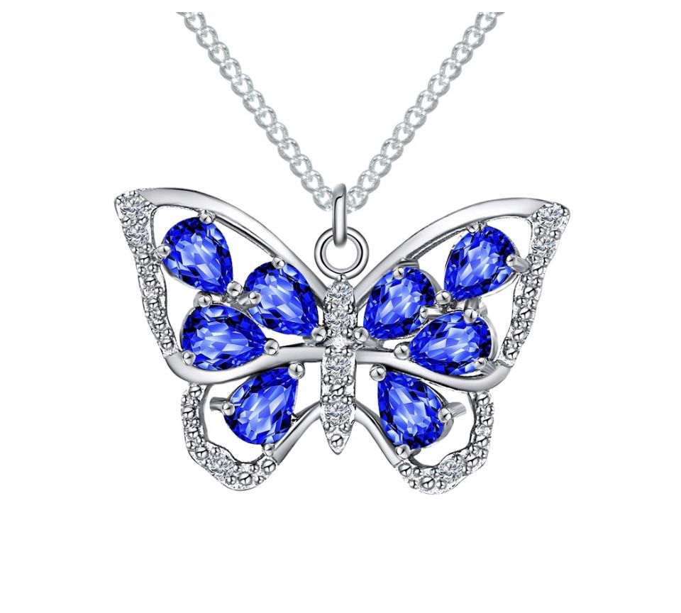 Butterfly Sapphire Sterling Silver Pendant Necklace 