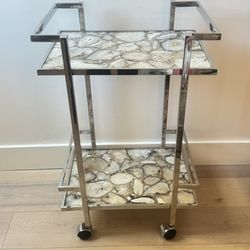 Zgallerie Chrome And Agate Rolling Bar Cart