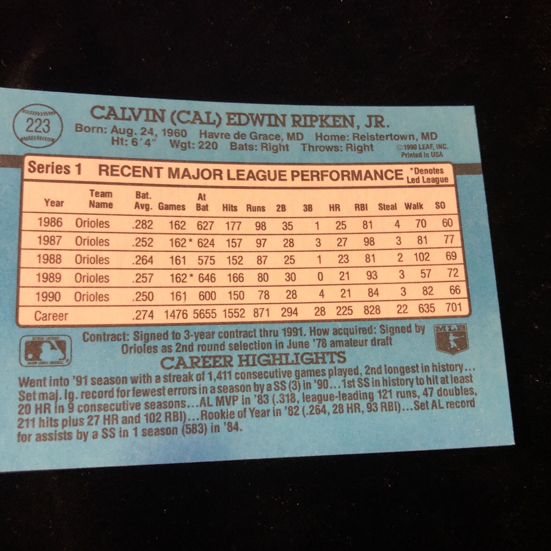 1991 Donruss Baseball Cal Ripken Jr 36ct. #223