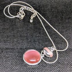VTG KC Stamped Pink Opalescent Necklace 14" Long