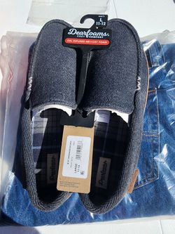 Dearfoams Men's Herringbone Moc Slippers Size 11-12