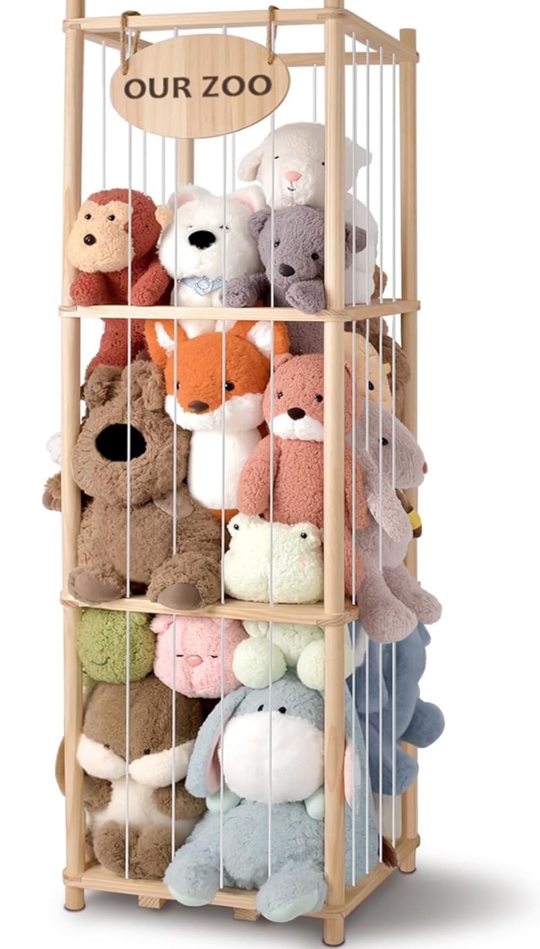 NEW Stuffed Animal Storage Organizer - Thick Wooden Toy Zoo for Playroom & Bedroom, Large Plushies Holder
