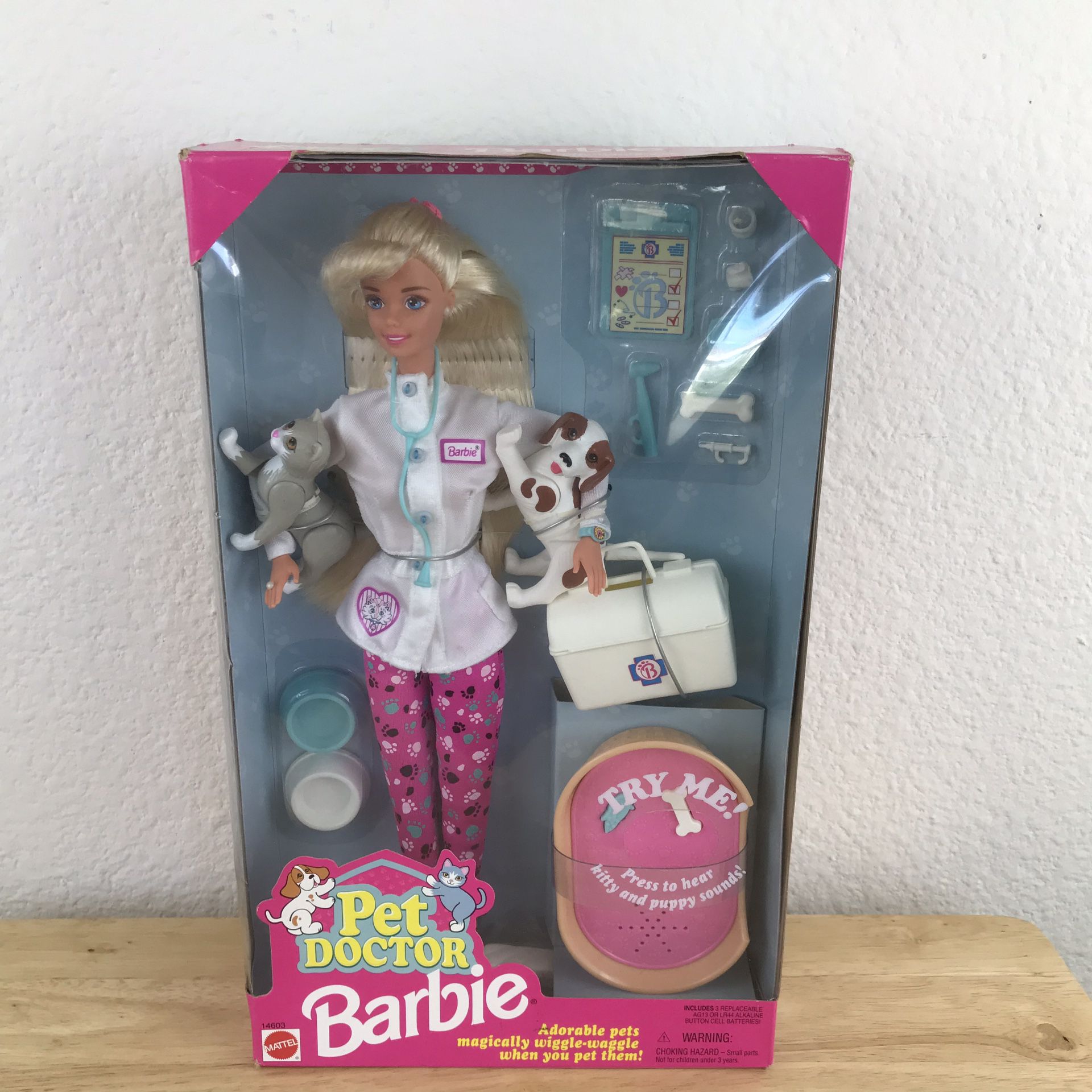 Barbie Pet Doctor Cat Puppy Makes sounds Meows Barks NEW 1990s