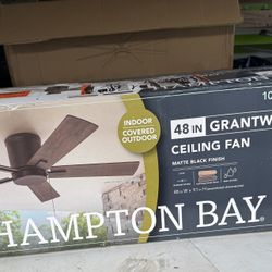 Grantway 48 in. Indoor/Covered Outdoor Matte Black Low Profile Ceiling Fan Without Light 