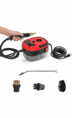2500W Handheld Steam Cleaner High Temperature Pressurized Steam Cleaning Machine Portable Car Steamer with Brush Heads (Red)