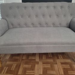 Rolled Arm Grey Upholstered Loveseat/Settee