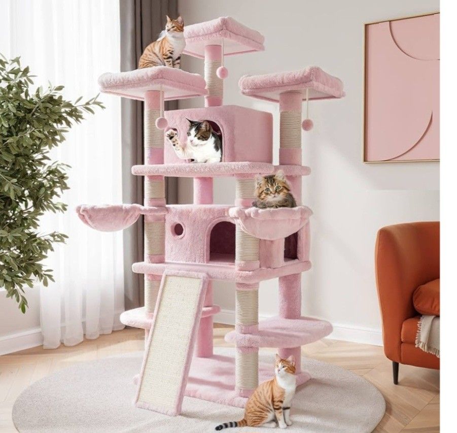 SHA CERLIN 68 Inches Multi-Level Large Cat Tree for Large Kitties/Big Cat Tower with Condo/Cozy Plush ‌Pussycat Perches/Sisal Scratching Posts and Ham