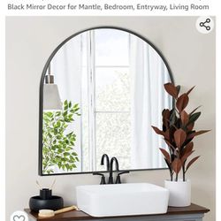 Arched Mirror, Black Arch Mirror 33x31 Inch, Arched Wall Mirror, Black Dresser Bathroom Mirror with Metal Frame, Black Mirror Decor for Mantle, Bedroo
