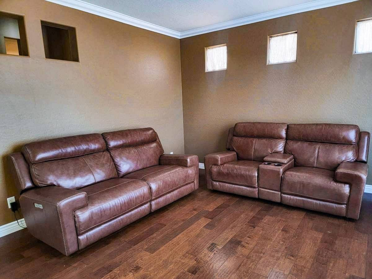 Power Reclining Leather Sofa Set