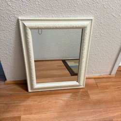 Vintage Shabby Chic Ornate White Wall Mirror Cream Wood Carved Frame 18x15 Vanity