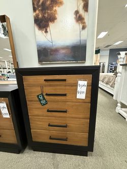 5 Drawer Chest - Black With Natural Oak Drawer Fronts | Dresser | Tallboy