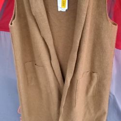 New  Eileen Fisher XS Boiled Wool Taupe Duster Long Vest Sweater