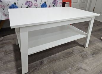 Newly built low table, bench seating with storage shelf.
