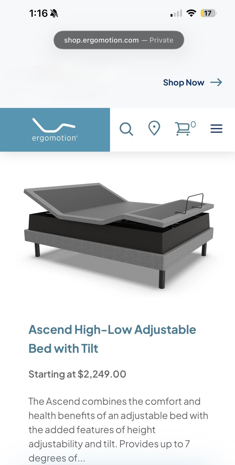 Adjustable Massager And Reclining Bed frame From Serta