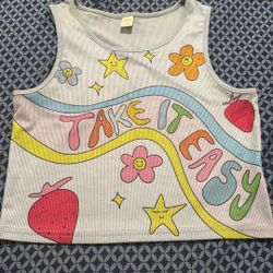Romwe “Take It Easy” Graphic Ribbed Tank Top