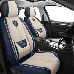 LINGVIDO Leather Car Seat Covers (Blue & White Full Set)