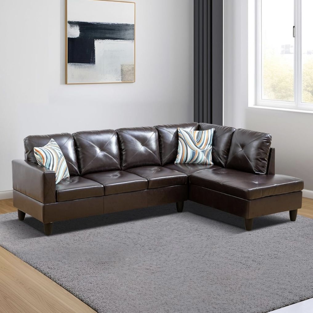 New Brown Leather Sectional Sofa / Couch with Chaise (Can Deliver)