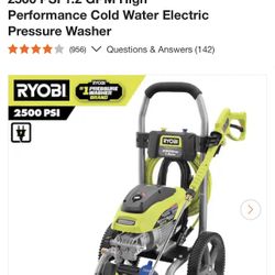 RYOBI 2500 PSI 1.2 GPM High Performance Cold Water Electric Pressure Washer 
