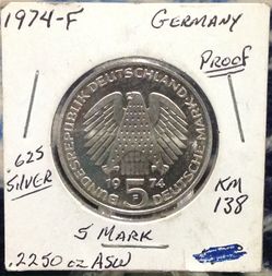 German 5 Mark Proof Silver Coin.