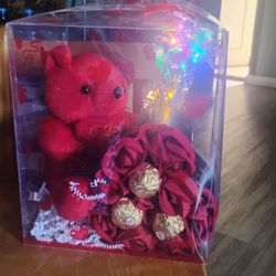 Valentine's Gift Box with Teddy Bear and Roses