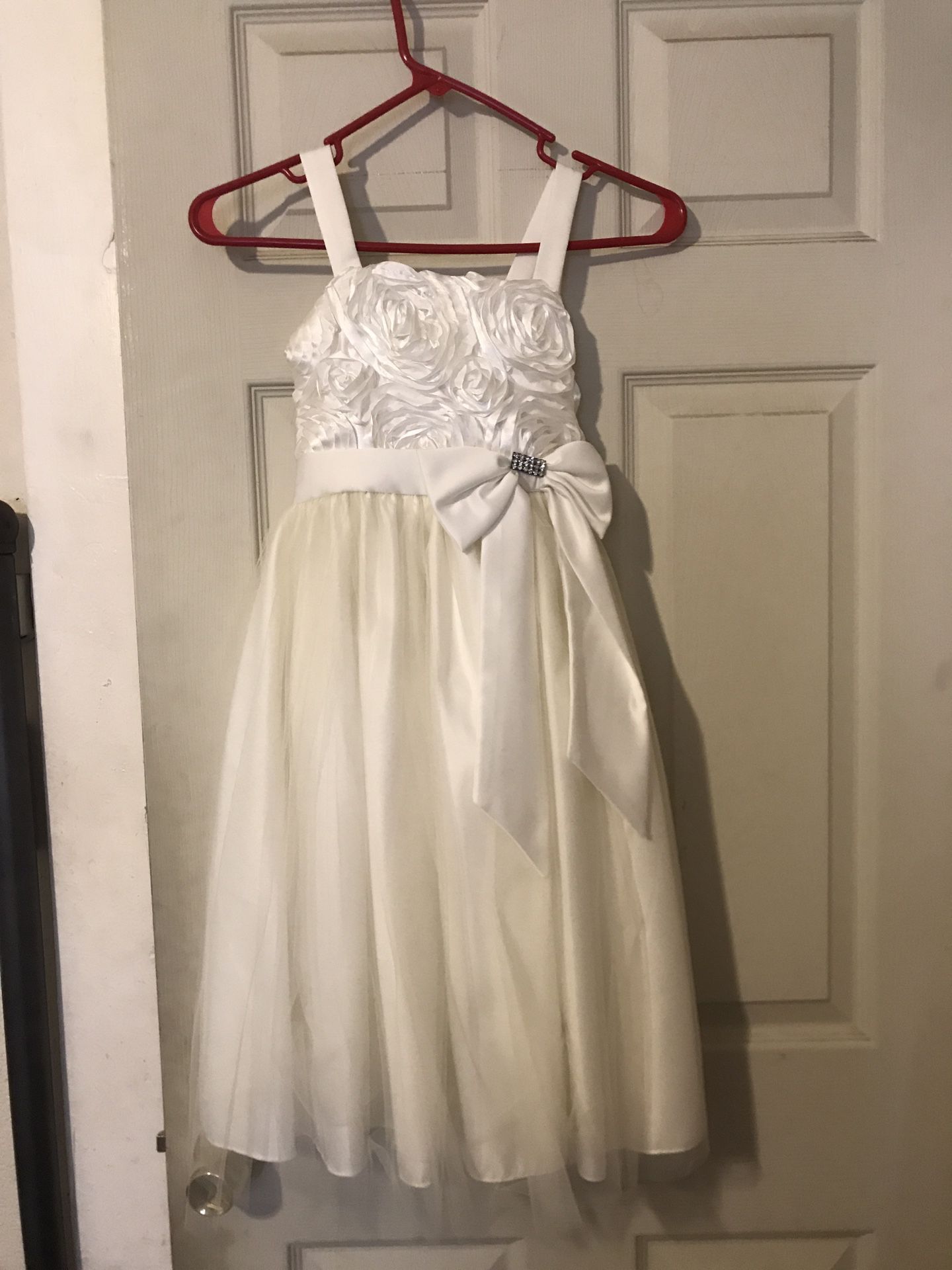 White /Beige Flowered Girls Dress