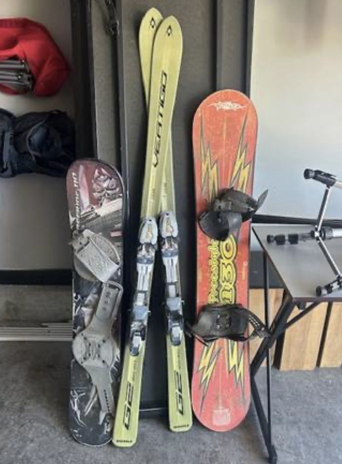 G2 Vertigo skis, Solomon Ski Boots Sz 9, snowboards x2 