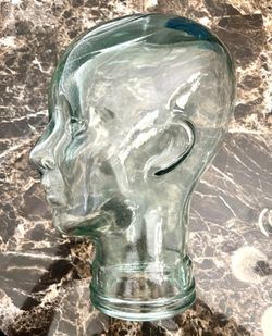 Vintage Glass Head Mannequin Wig or Hat Display Green Tint Very Heavy Life Size Plus 1 New Pair Of Polo Shocks 
