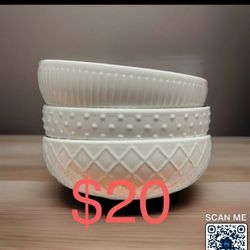 Trudeau, 3 Pc - Porcelain Serving Bowls | Geometric Pattern