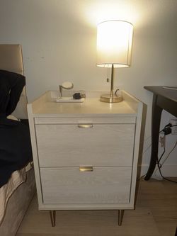 White Wood Nightstand with Gold Legs